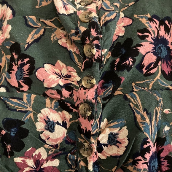 Free People Green Floral Dress Long Sleeve Square Neck Button Front Mini - Picture 4 of 8